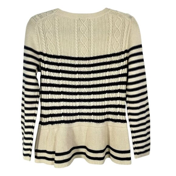 Talbots Cotton Cashmere Cable Knit Peplum Striped Sweater Navy & Cream Size M - Picture 4 of 11